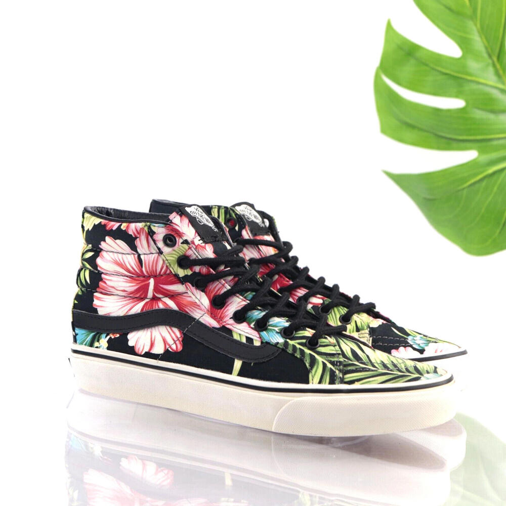 Vans Shoes Womens Sneaker Sk8 Hi Size 7.5 Black Pink Tropical Hawaiian Floral